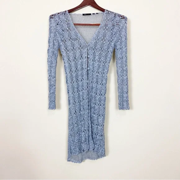 BCBGMAXAZRIA Sweater Cardigan sparkly blue sweater Crochet Size Small 100% Rayon - Picture 1 of 10